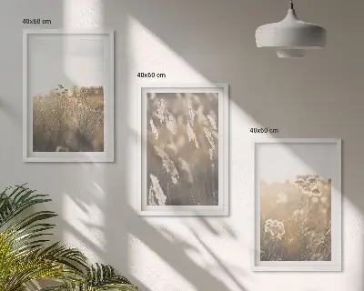 Set od 3 slike u okviru toplina krajolika s motivom trave i cvijeća