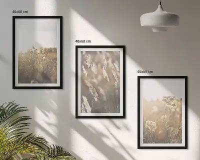 Set od 3 slike u okviru toplina krajolika s motivom trave i cvijeća
