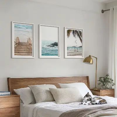 Set od 3 slike u okviru morska ljuljačka na plaži