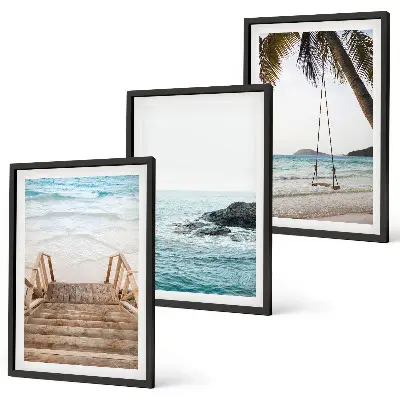 Set od 3 slike u okviru morska ljuljačka na plaži