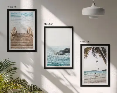 Set od 3 slike u okviru morska ljuljačka na plaži