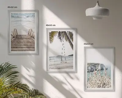 Ljuljačka za drvene stepenice za plažu u triptih okviru