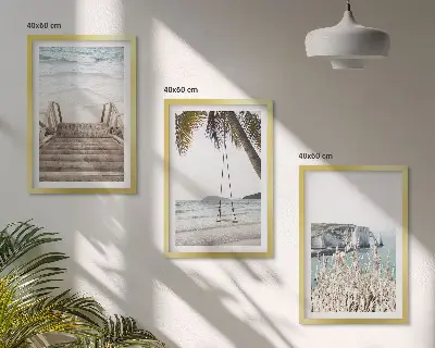 Ljuljačka za drvene stepenice za plažu u triptih okviru
