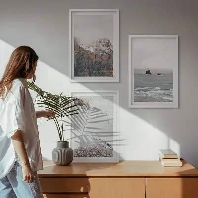 Zidna galerija planine, oblaci, more i pijesak