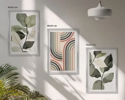Geometrijski biljni motivi set od 3 slike u okviru