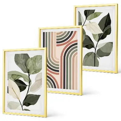 Geometrijski biljni motivi set od 3 slike u okviru
