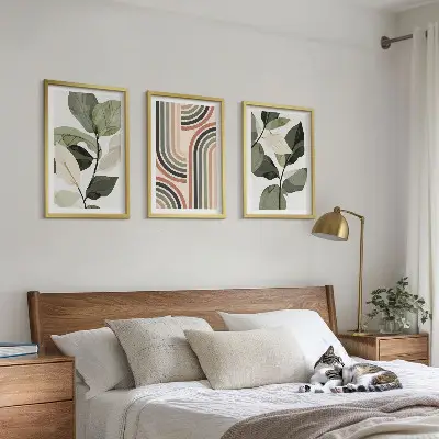 Geometrijski biljni motivi set od 3 slike u okviru