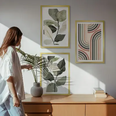 Geometrijski biljni motivi set od 3 slike u okviru