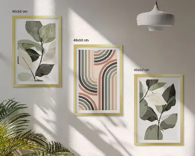 Geometrijski biljni motivi set od 3 slike u okviru