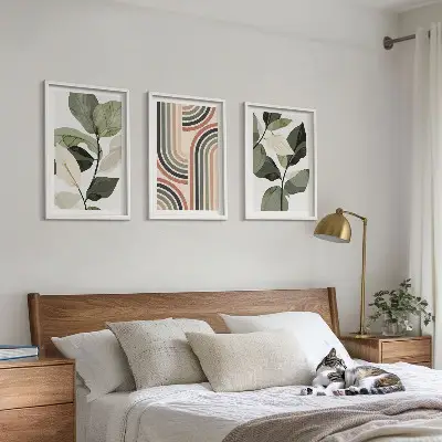 Geometrijski biljni motivi set od 3 slike u okviru