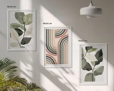 Geometrijski biljni motivi set od 3 slike u okviru