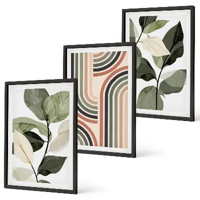 Geometrijski biljni motivi set od 3 slike u okviru