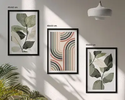 Geometrijski biljni motivi set od 3 slike u okviru