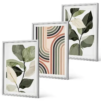 Geometrijski biljni motivi set od 3 slike u okviru