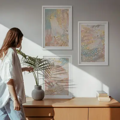 Apstraktni pastelni uzorci set od 3 slike u okviru