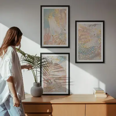 Apstraktni pastelni uzorci set od 3 slike u okviru