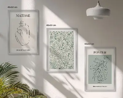 Zidna galerija s motivima linija, biljnim uzorcima i minimalizma