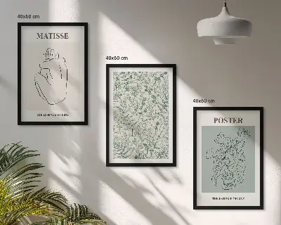 Zidna galerija s motivima linija, biljnim uzorcima i minimalizma