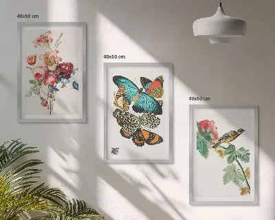 Zidna galerija s motivom cvijeća, leptira i ptica u pastelnim bojama