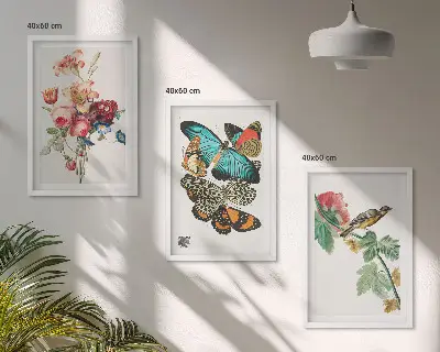 Zidna galerija s motivom cvijeća, leptira i ptica u pastelnim bojama