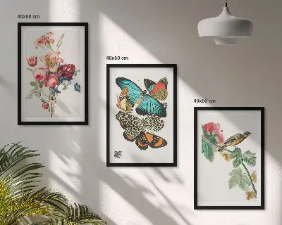 Zidna galerija s motivom cvijeća, leptira i ptica u pastelnim bojama