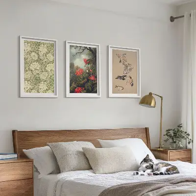 Set 3 slike s motivom cvijeća, ptica i prirode u okviru