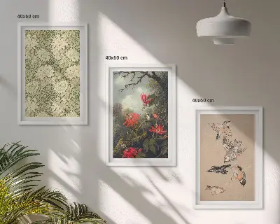 Set 3 slike s motivom cvijeća, ptica i prirode u okviru