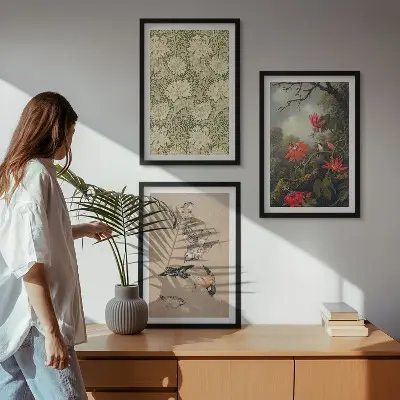 Set 3 slike s motivom cvijeća, ptica i prirode u okviru
