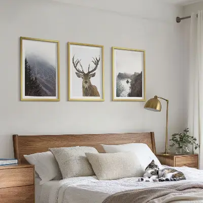 Planinski krajolik s jelenima set 3 slike u okviru