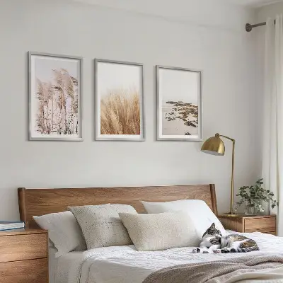 Pampasna trava i boemska plaža triptih u okviru