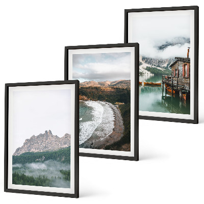 Set 3 slike u okviru Drvena kuća na planinskim plažama