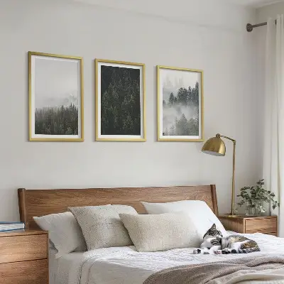 Zelene šume magla priroda triptih u okviru