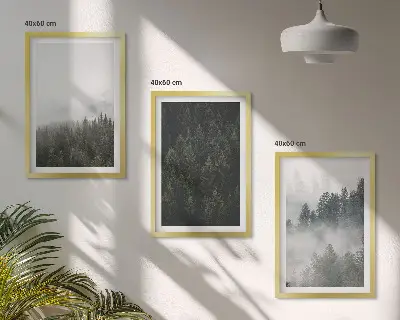 Zelene šume magla priroda triptih u okviru