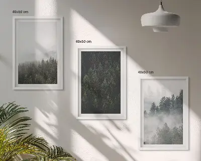 Zelene šume magla priroda triptih u okviru