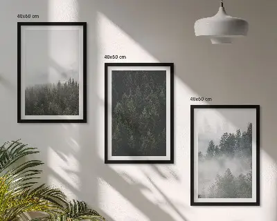 Zelene šume magla priroda triptih u okviru