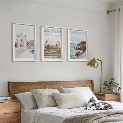 Morska arhitektura Santorinija triptih u okviru