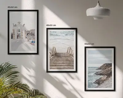 Morska arhitektura Santorinija triptih u okviru