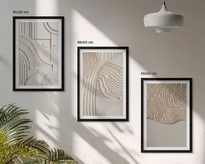 Apstraktne slike s uzorcima u bež i bijeloj boji set od 3 slike u okviru