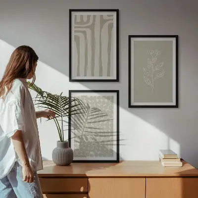 Geometrijski uzorci biljaka triptih u okviru