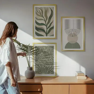 Geometrijski oblici lišća triptih u okviru