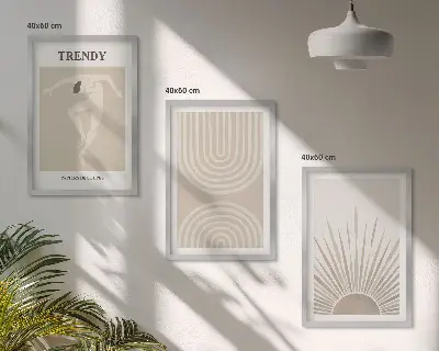 Pastelni boho apstraktni posteri triptih u okviru