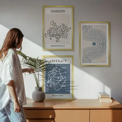 Apstraktni plakati s linijama cvijeća set od 3 slike u okviru