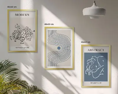 Apstraktni plakati s linijama cvijeća set od 3 slike u okviru