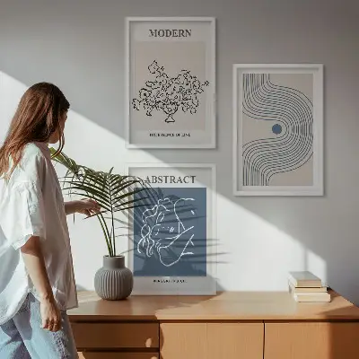 Apstraktni plakati s linijama cvijeća set od 3 slike u okviru
