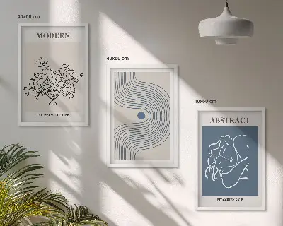 Apstraktni plakati s linijama cvijeća set od 3 slike u okviru