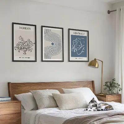Apstraktni plakati s linijama cvijeća set od 3 slike u okviru