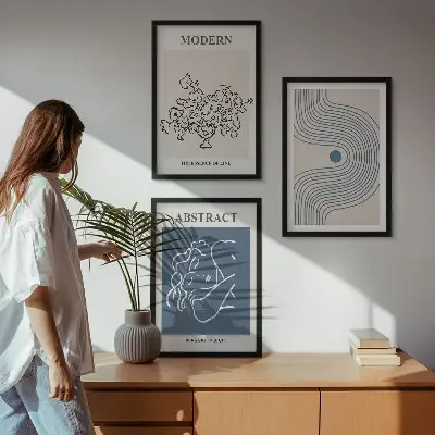 Apstraktni plakati s linijama cvijeća set od 3 slike u okviru