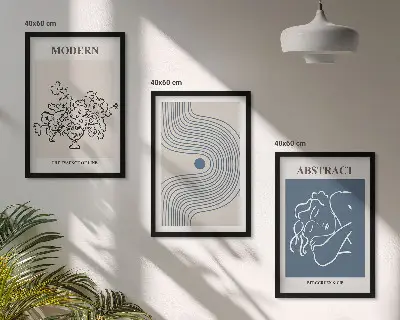 Apstraktni plakati s linijama cvijeća set od 3 slike u okviru