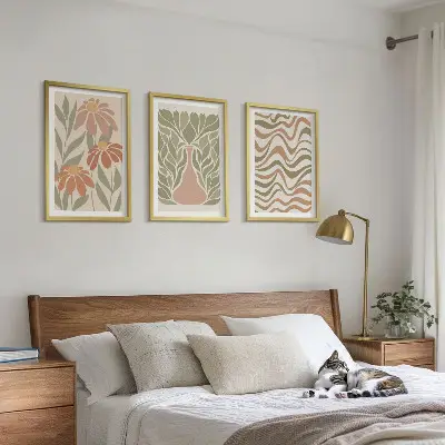 Pastelno apstraktno cvijeće set od 3 slike u okviru