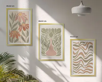 Pastelno apstraktno cvijeće set od 3 slike u okviru